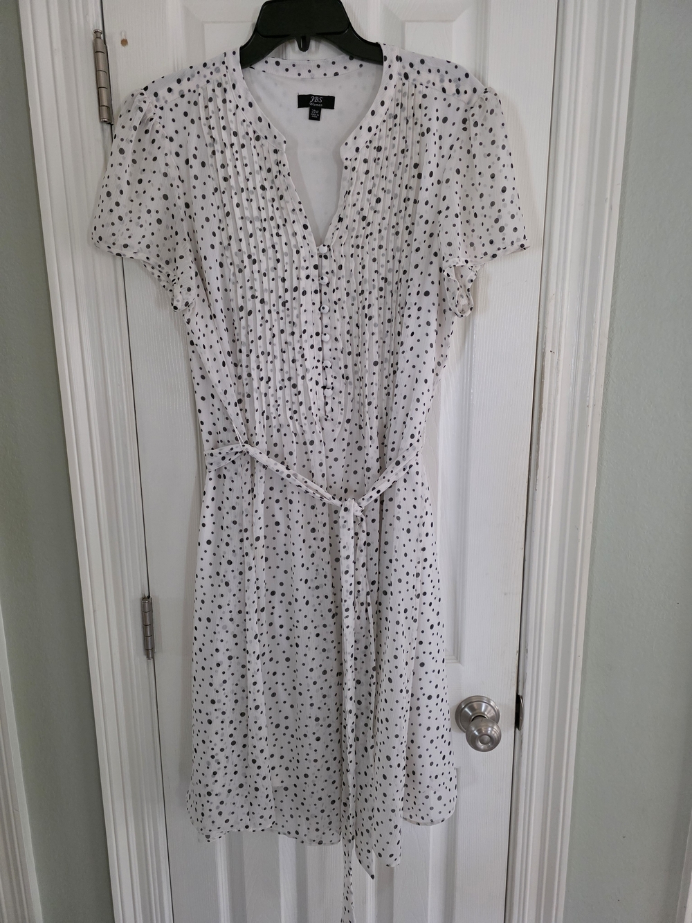 J.B.S. White Midi Dress with Black Polka Dots